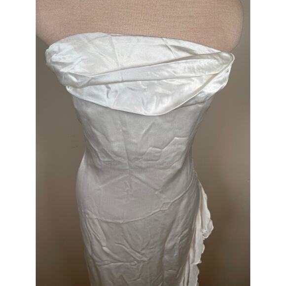 Retrofete Lorelai Strapless Ruched Draped Ruffle Asymmetric Maxi Dress Sz Small - Picture 8 of 15